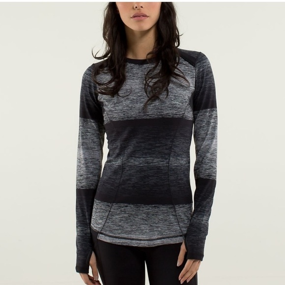 Lululemon Ombré Base Runner Long Sleeve Universal Stripe Black Gray Size 4 - Picture 1 of 4
